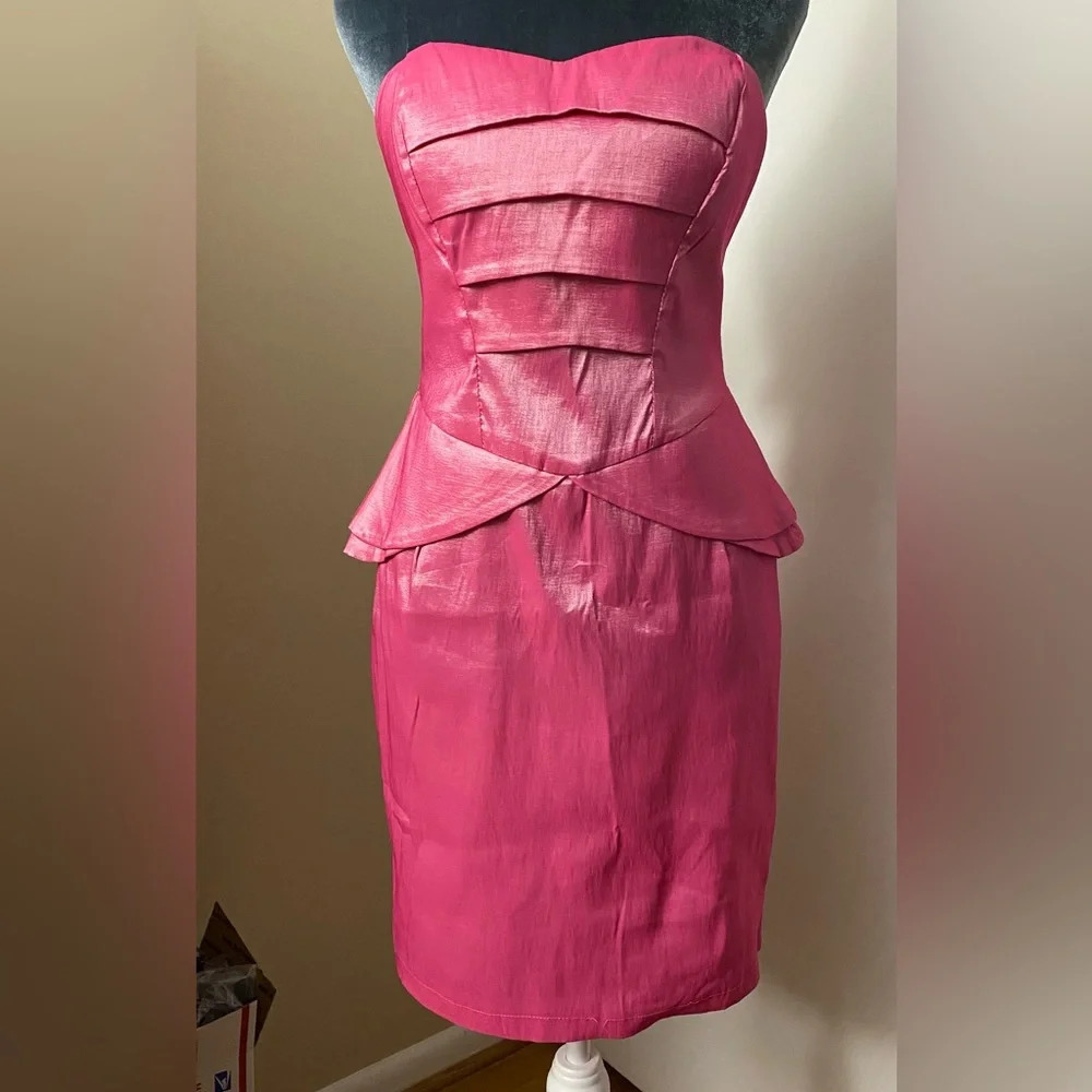 Arden B Exclusive Neon Hot Pink Taffeta Sweetheart Strapless Dress Size Large